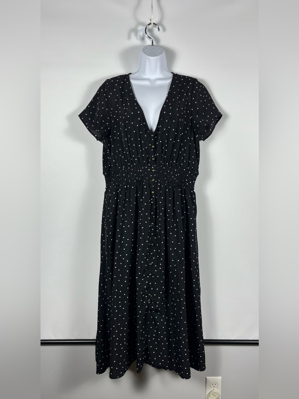 ModCloth Black and White Polka Dot Midi Dress Size XL